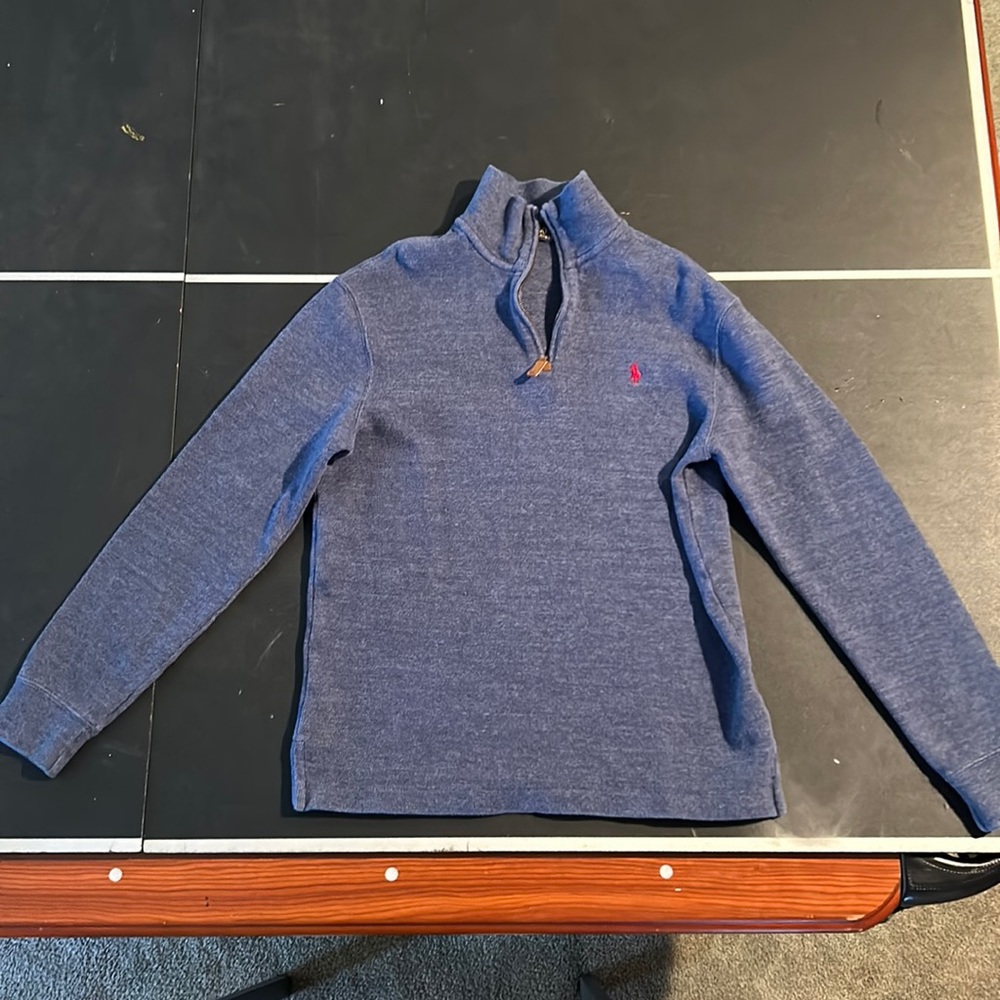 Polo crew neck zippered sweater- grayish blue
